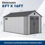 8x16Ft Resin Outdoor Storage Shed with Carpet