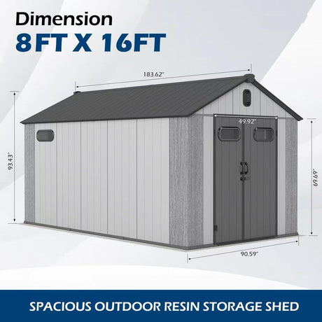 8x16Ft Resin Outdoor Storage Shed with Carpet HouseOfZazla