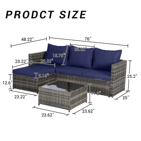 2 Pieces Patio Furniture Set, Outdoor Woven Sectional L-Shaped Patio Furniture HouseOfZazla