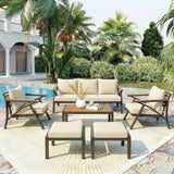 6-Piece Outdoor Patio Furniture Set with Steel Frame Sofa & Acacia Wood Table