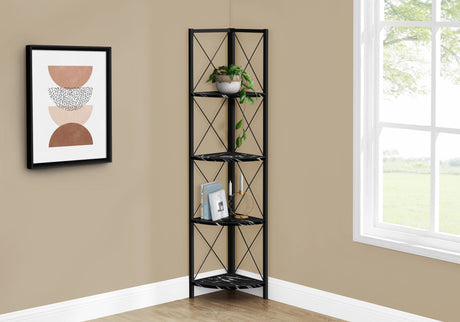 4-Tier Corner Bookshelf with Marble Look and Metal Frame HouseOfZazla