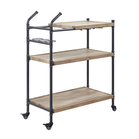 Brantley Oak & Sandy Black Finish Serving Cart HouseOfZazla