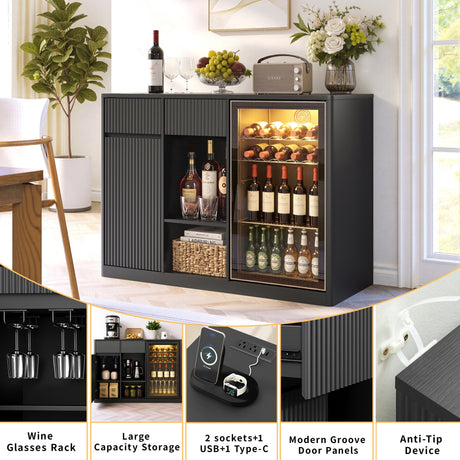 51.2" Modern Fluted Bar Cabinet with Fridge Compartment HouseOfZazla