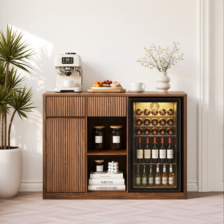 51" Fluted Bar Cabinet with Fridge Space and Wine Glass Rack HouseOfZazla
