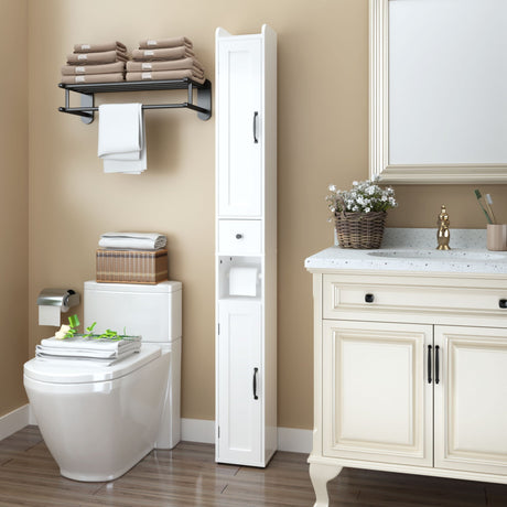Slim Tall Bathroom Storage Cabinet With Adjustable Shelves, 2 Doors Freestanding Cabinet - White HouseOfZazla