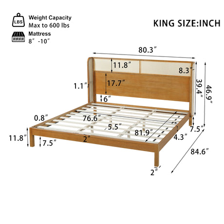 Premium Rubber Wood Platform Bed Frame with Headboard HouseOfZazla