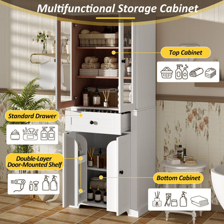 Bathroom Storage Cabinet, Adjustable Shelves & Drawer, Freestanding Tower HouseOfZazla