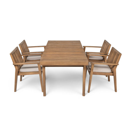 5 Piece Patio Furniture Set Acacia Wood Table And 4 Heavy Duty Cushioned Chairs HouseOfZazla