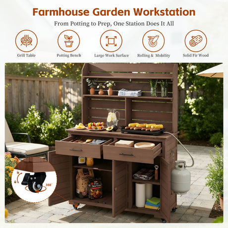 TOPMAX 65"H Large Garden Potting Bench with Storage and Lockable Wheels HouseOfZazla