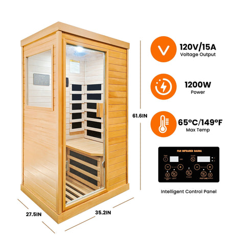 Infrared Sauna Room Single Room With Hemlock Frame, 6 Heating Plates, Built-In Lights And Bluetooth Audio - Natural HouseOfZazla