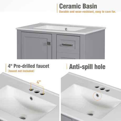 Bathroom Vanity, Modern Bathroom Cabinet With Sink Combo Set, Bathroom Storage Cabinet With A Soft Closing Door And 3 Drawers, Solid Wood Frame HouseOfZazla
