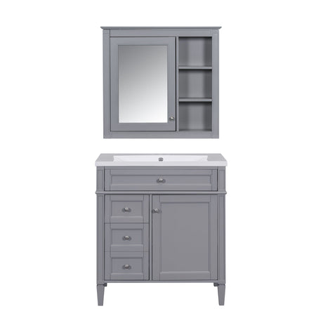 Bathroom Vanity With Medicine Cabinet, Royal Mirror Cabinet, Modern Bathroom Storage Cabinet With 2 Soft Closing Doors And 4 Drawers HouseOfZazla