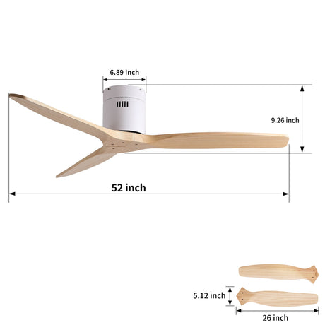 Low Profile Flush Ceiling Fan Without Light - Matte White / White HouseOfZazla