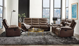 Aashi Leather Gel Match 3 Piece Recliner Living Room Set - Brown