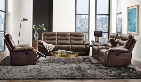 Aashi Leather Gel Match 3 Piece Recliner Living Room Set - Brown HouseOfZazla