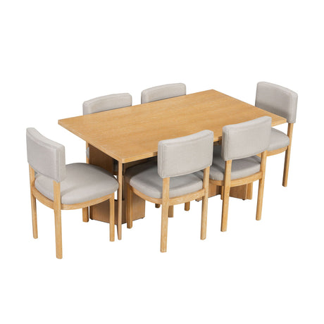 Dining Table Set With 6 Upholstered Chairs, Rectangular Table With Cutout Legs HouseOfZazla