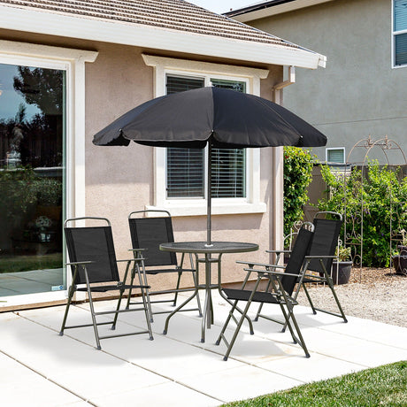 Outsunny - Patio Dining Set With Table Umbrella, Folding Chairs And Dining Table, Outdoor Patio Furniture Set HouseOfZazla
