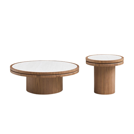 35.43 Inch Coffee Table with Sintered Stone Tabletop in Walnut HouseOfZazla