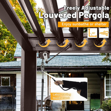 8x5 Ft Grill Louvered Pergola with Adjustable Roof and Built-in Gutter HouseOfZazla