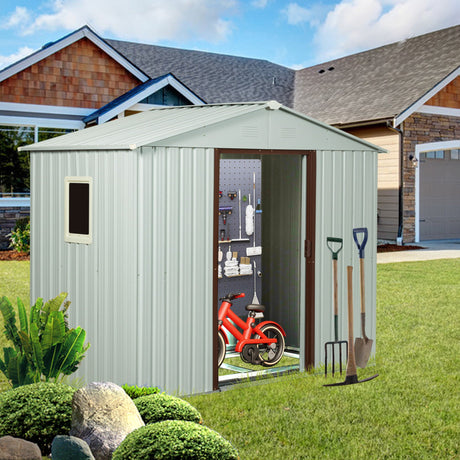 88.98" Outdoor Metal Storage Shed With Window HouseOfZazla