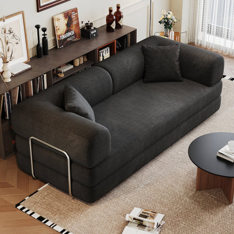 78.8' Compression Sofa,Convertible Floor Sofa Bed-with Pillow Back Support Armrest,Comfy Futon Couch Sleeper Bed,Loveseats Boneless Modular Sectional Sofa,Corduroy fabric,for Living Room,Bedroom,Black HouseOfZazla