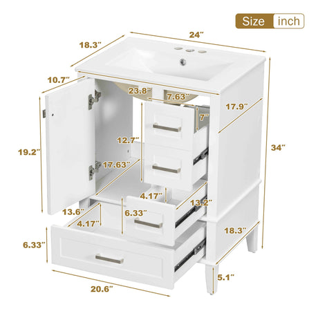 Bathroom Vanity, Modern Bathroom Cabinet With Sink Combo Set, Bathroom Storage Cabinet With A Soft Closing Door And 3 Drawers, Solid Wood Frame HouseOfZazla