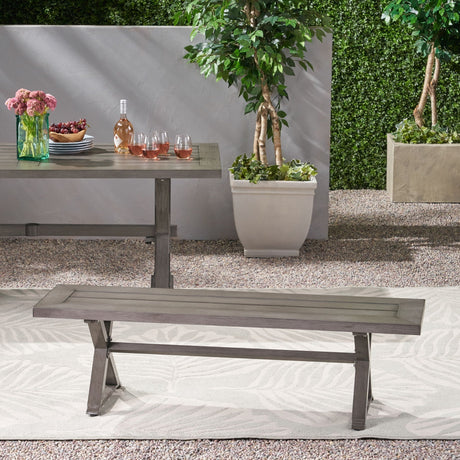Modern Aluminum Outdoor Dining Bench With X Base - Dark Gray HouseOfZazla