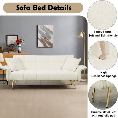 Convertible Double Futon Sofa Bed With Folding Armrests For Living Rooms HouseOfZazla