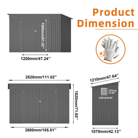 Outdoor Storage Shed, Tool House With Sloping Roof, 6 Vents And 2 Swing Doors For Backyard - Gray HouseOfZazla