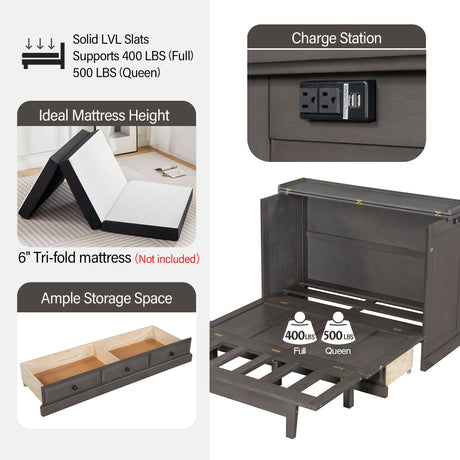 Murphy Bed Chest Cube Cabinet With Charging Station And Large Storage Drawer HouseOfZazla