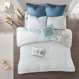 8 Piece Cotton Floral Printed Reversible Comforter Set Blue