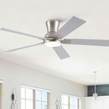 Low Profile Flush Mount Intergrated LED Ceiling Fan With Light And Reversible Quiet Motor HouseOfZazla