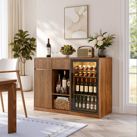 51" Fluted Bar Cabinet with Fridge Space and Wine Glass Rack HouseOfZazla