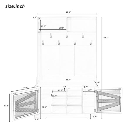 Entryway Bench With Coat Rack, 3 In 1 Design And Adjustable Shelves HouseOfZazla