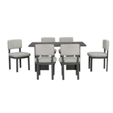 Dining Table Set With 6 Upholstered Chairs, Rectangular Table With Cutout Legs
