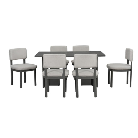 Dining Table Set With 6 Upholstered Chairs, Rectangular Table With Cutout Legs HouseOfZazla