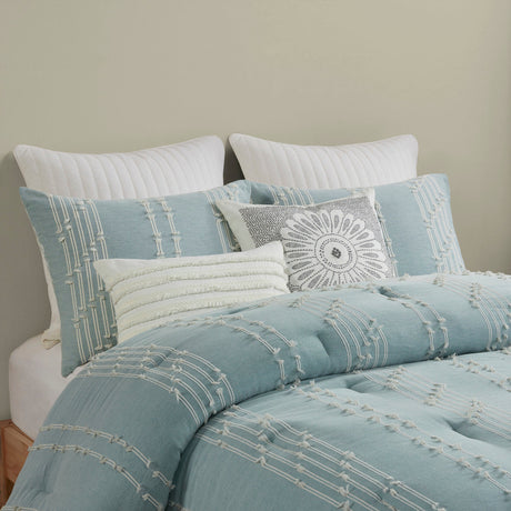3 Piece Cotton Jacquard Comforter Set Aqua Full/Queen HouseOfZazla