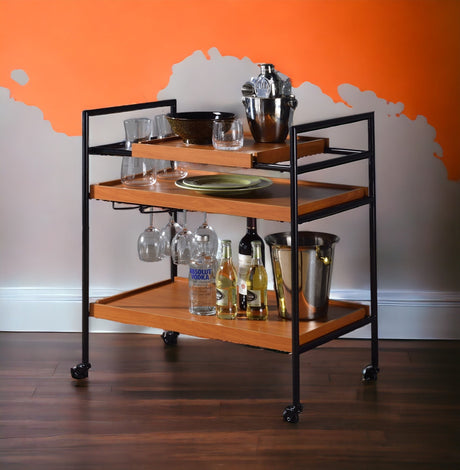 Oaken Honey Oak & Black Finish Serving Cart HouseOfZazla