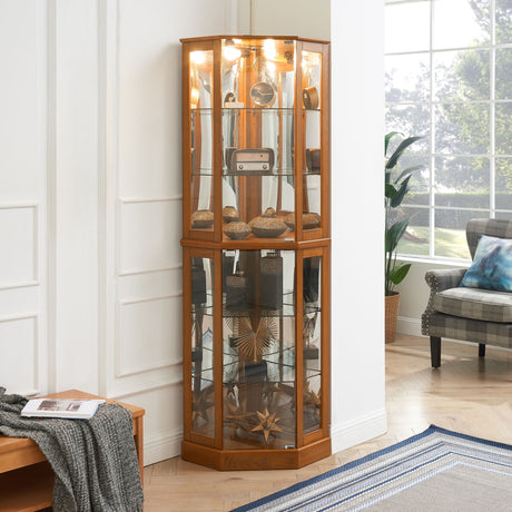 6 Shelf Corner Curio Display Cabinet With Lights, Mirrors And Adjustable Shelves HouseOfZazla