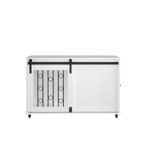 Dog Crate With Sliding Barn Door and Side Access, Lockable Wheels for Small to Medium Dogs - White HouseOfZazla