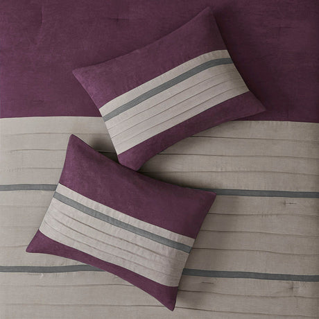 7 PC Pieced Faux Suede Comforter Set Purple King HouseOfZazla