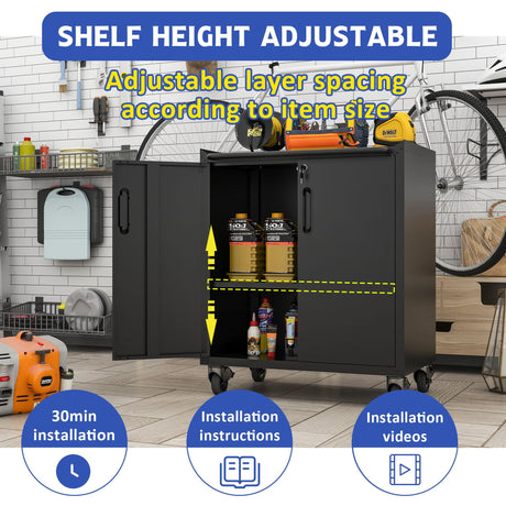 Heavy Duty Metal Garage Storage Cabinet With Wheels Sturdy Tool Organizer HouseOfZazla