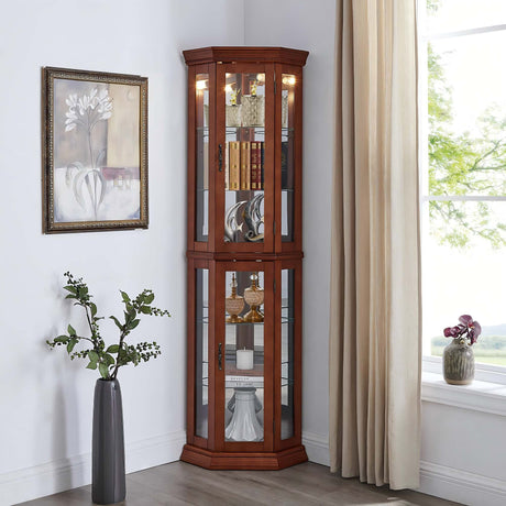 Corner Curio Cabinet With Lights, Adjustable Tempered Glass Shelves, Mirrored Back, Display Cabinet (E26 Light Bulb Not Included) HouseOfZazla