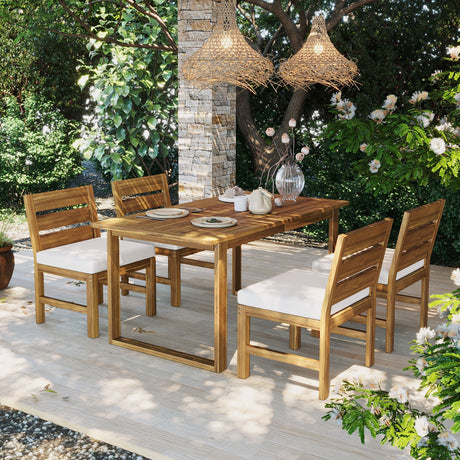 U_STYLE Farmhouse 5-Piece Outdoor Patio Dining Set with Adjustable Legs HouseOfZazla