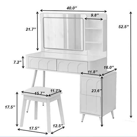 Modern Makeup Vanity Desk With LED Lights & Mirror 4 Drawer Dressing Table Set Space Saving For Bedroom - White HouseOfZazla