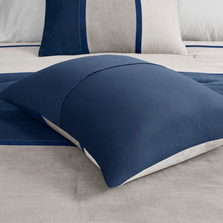 7 Piece Faux Suede Comforter Set Blue Queen HouseOfZazla