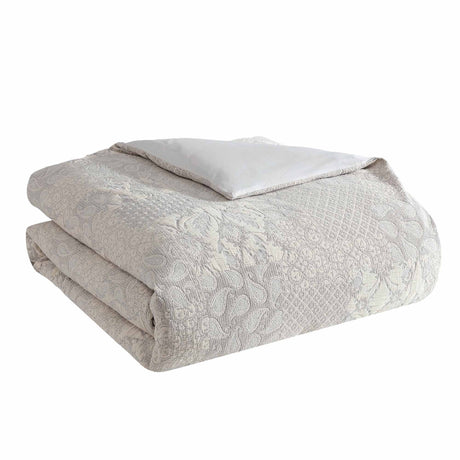 Paisley 3 Piece Ivory Cotton Matelassé Comforter Set HouseOfZazla