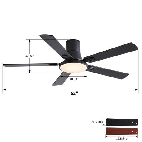Flush Mount Ceiling Fans With LED Light And Remote Control, 5 Blades HouseOfZazla