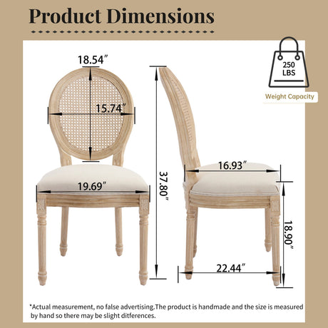 French Country Dining Chairs Set of 2 Upholstered with Rattan Back HouseOfZazla