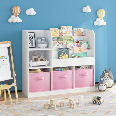 Bookcase And Bookshelf With 3 Collapsible Drawers, Multifunctional Display Stand HouseOfZazla